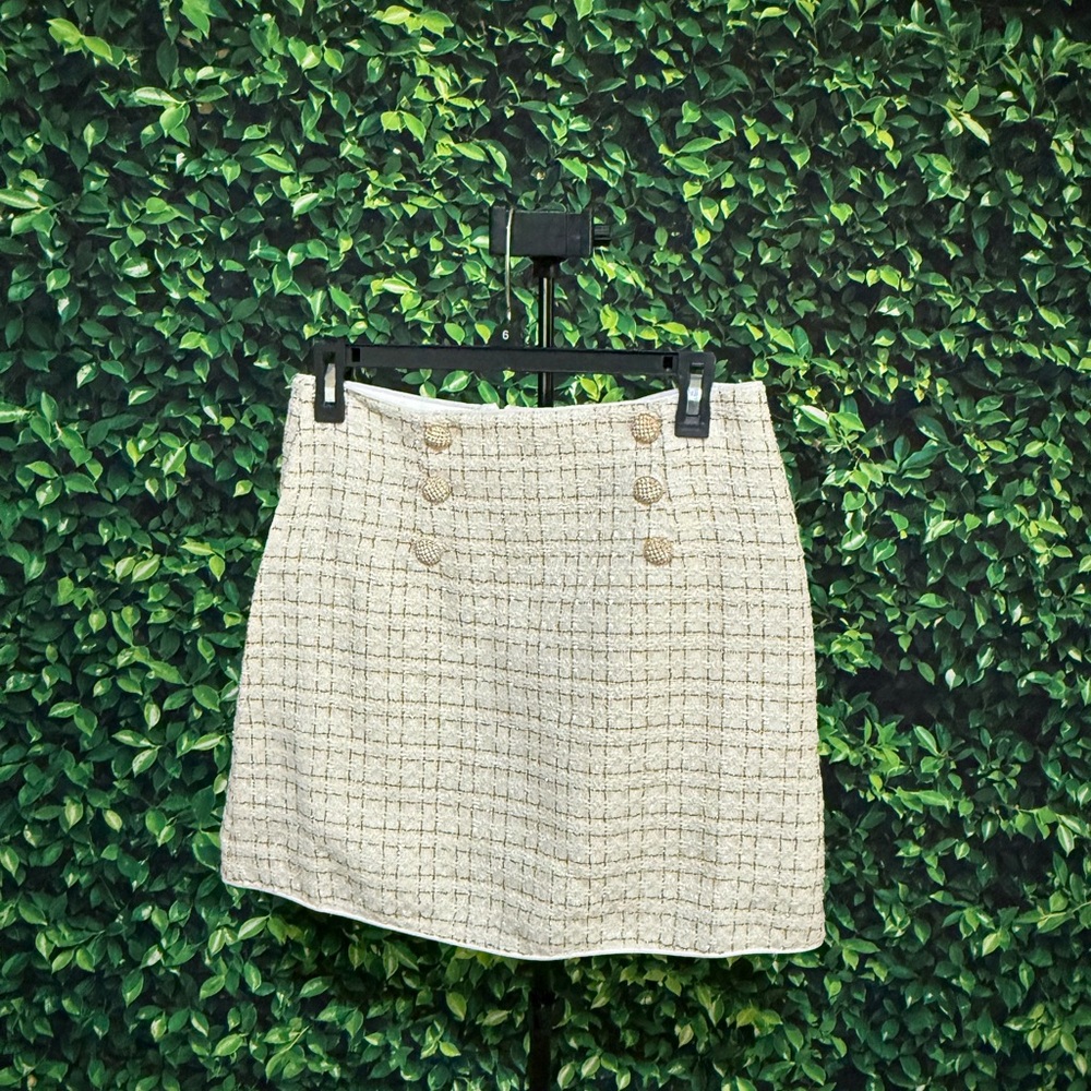 SHEIN Cream Tweed Mini Skirt